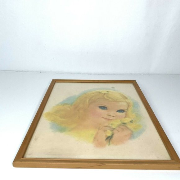 Vintage 1960s Northern Bathroom Toilet Tissue Pale Gold Print Girl Framed - Picture 4 of 10